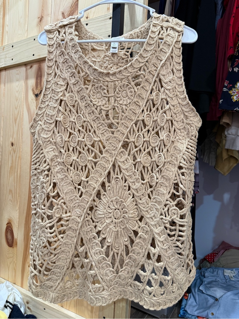 Cato Beige Crochet Openwork Tank Camisole